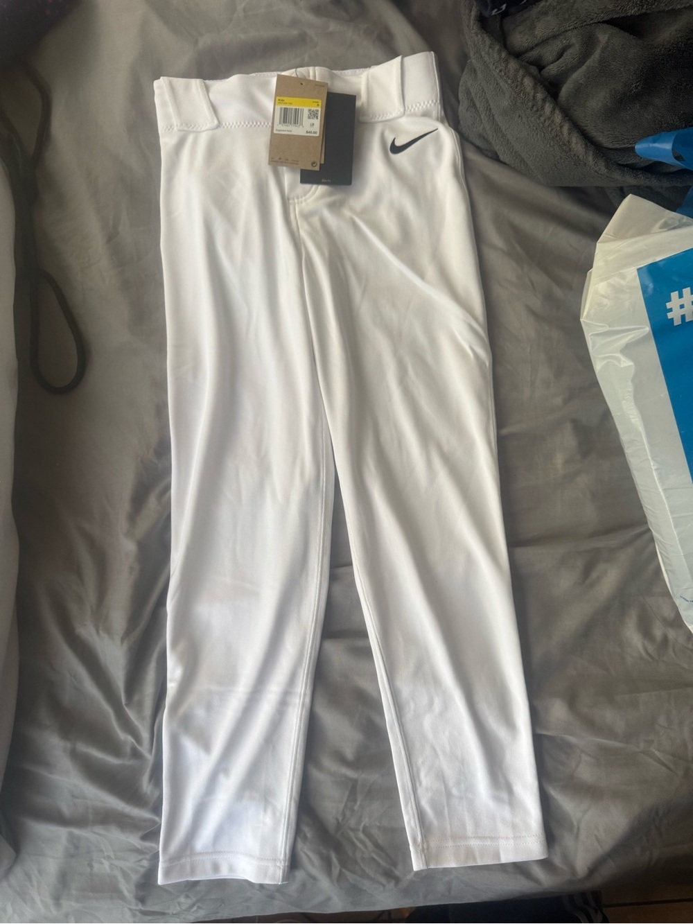 Nike Youth White Athletic Sweatpants with Embroidered Swoosh